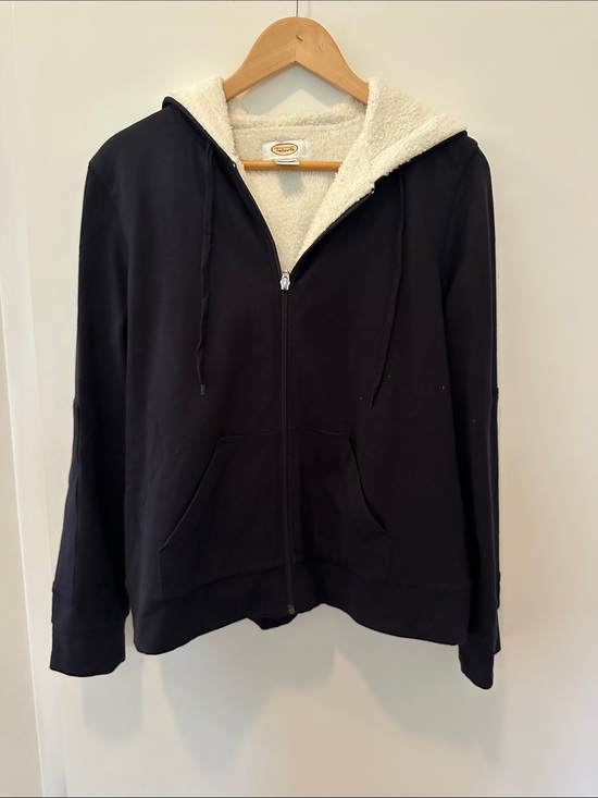 Talbots Jackets & Blazers - Talbots Dark Navy Zip-Up Teddy-Lined Hoodie with Cream Sherpa Hood